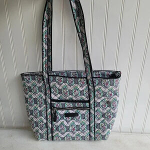 VERA BRADLEY Womens BLUE Gray QUILTED Geo PRINT PAISLEY TRAVEL TOTE BAG